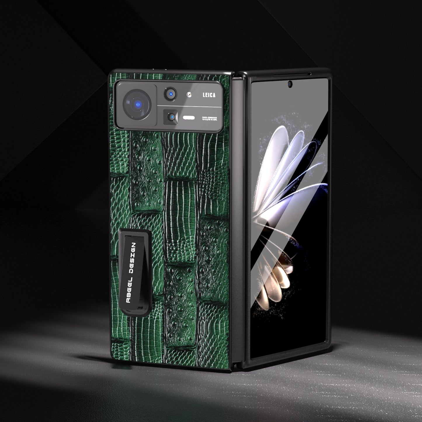 For Xiaomi Mix Fold 2 ABEEL Integrated Genuine Leather Mahjong Texture Series Phone Case with Holder(Green)