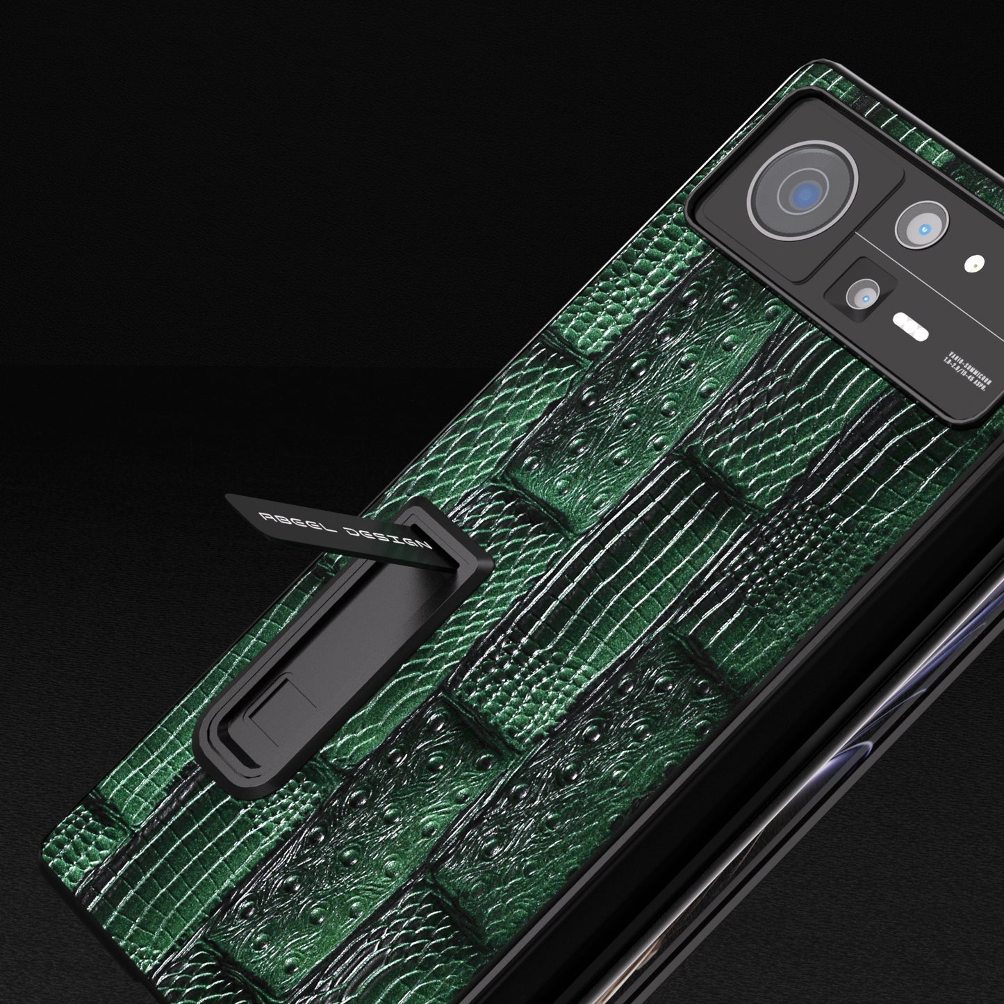 For Xiaomi Mix Fold 2 ABEEL Integrated Genuine Leather Mahjong Texture Series Phone Case with Holder(Green)