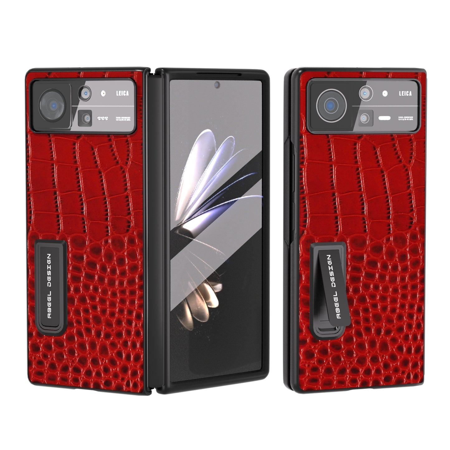 For Xiaomi Mix Fold 2 ABEEL Integrated Genuine Leather Crocodile Pattern Phone Case with Holder(Red)