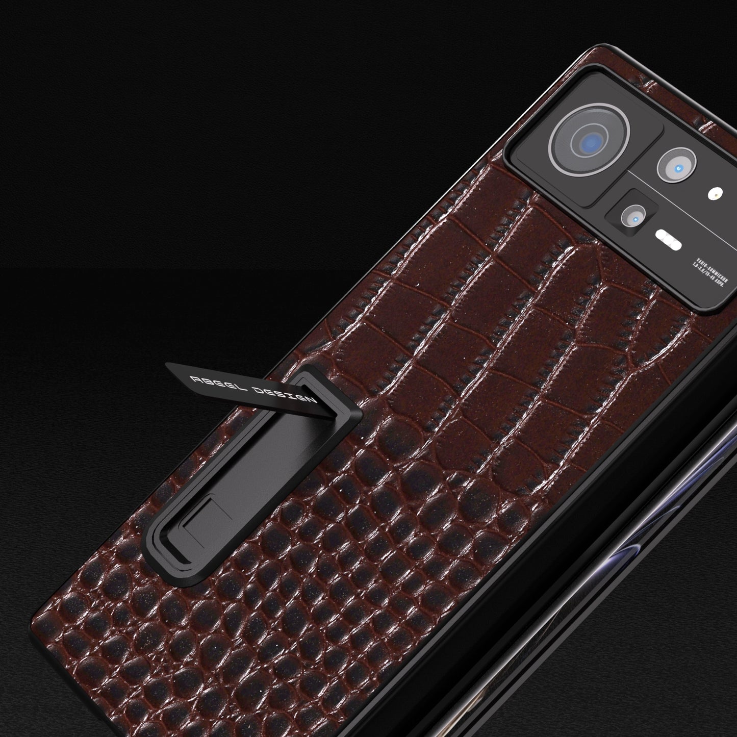 For Xiaomi Mix Fold 2 ABEEL Integrated Genuine Leather Crocodile Pattern Phone Case with Holder(Coffee)