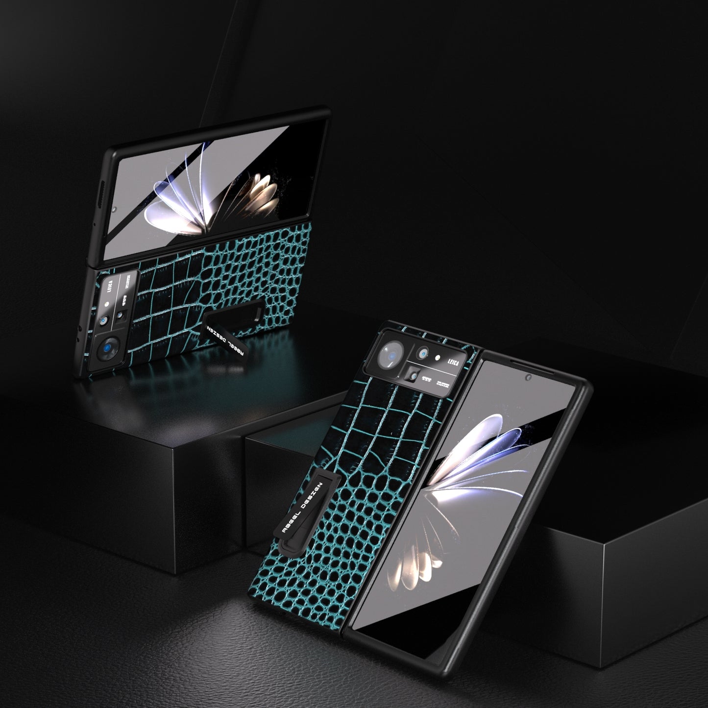 For Xiaomi Mix Fold 2 ABEEL Integrated Genuine Leather Crocodile Pattern Phone Case with Holder(Blue)