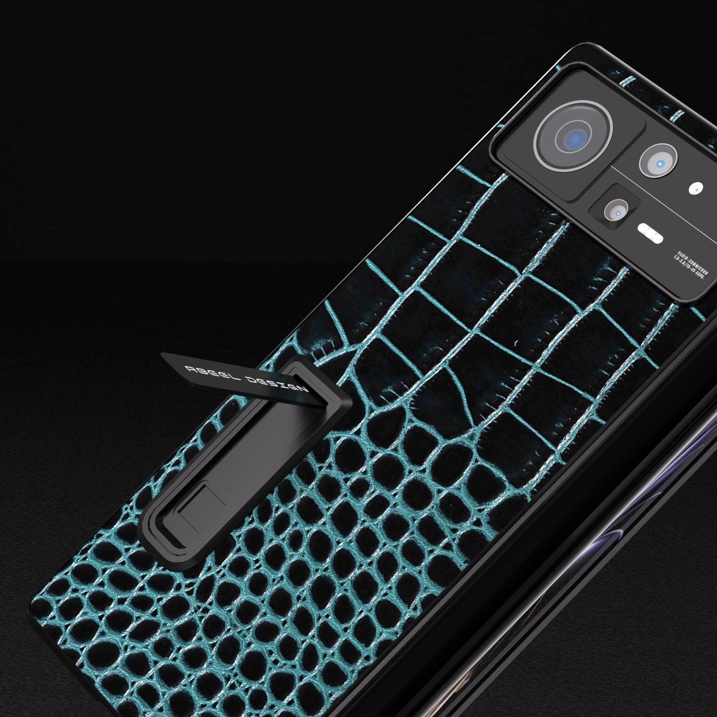 For Xiaomi Mix Fold 2 ABEEL Integrated Genuine Leather Crocodile Pattern Phone Case with Holder(Blue)