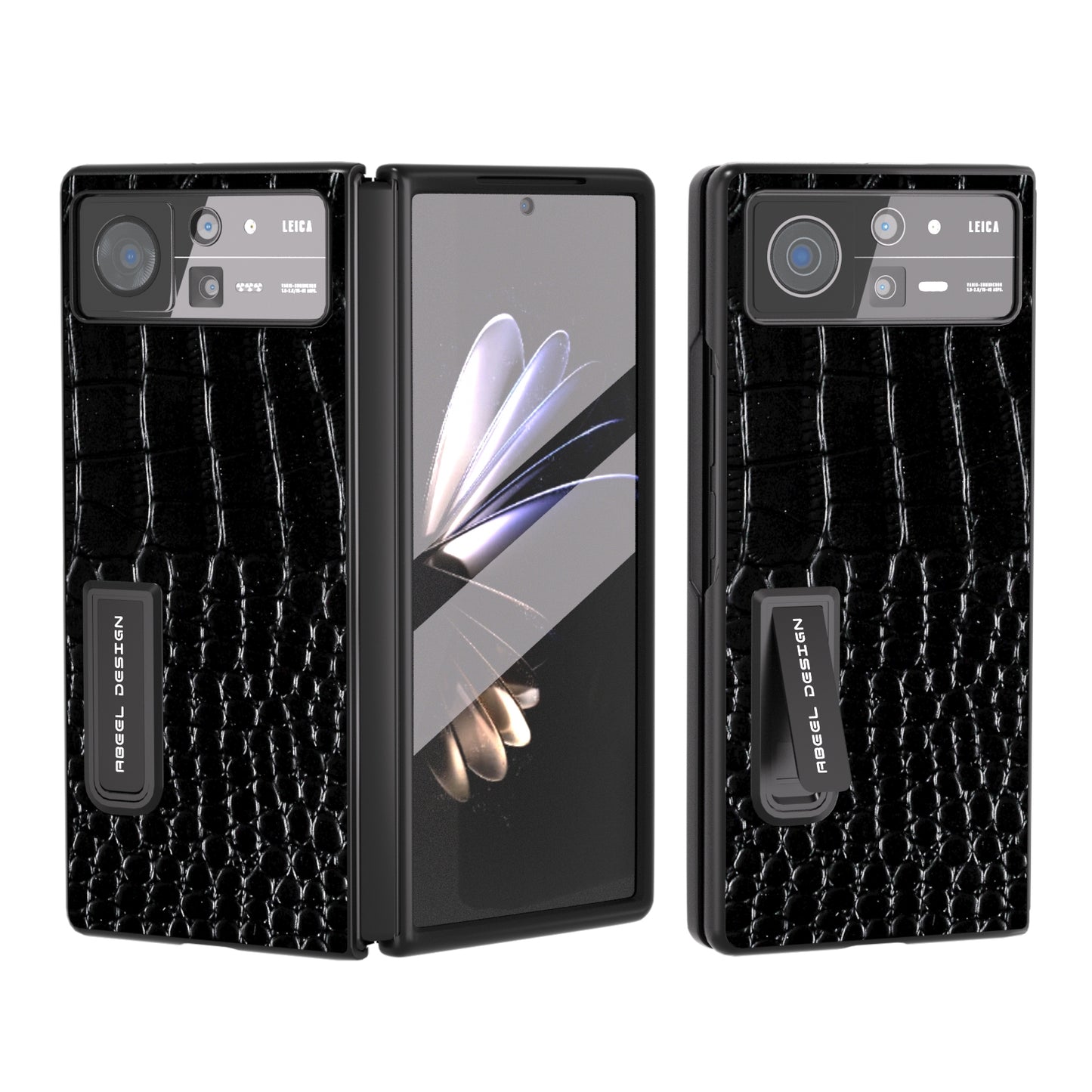 For Xiaomi Mix Fold 2 ABEEL Integrated Genuine Leather Crocodile Pattern Phone Case with Holder(Black)