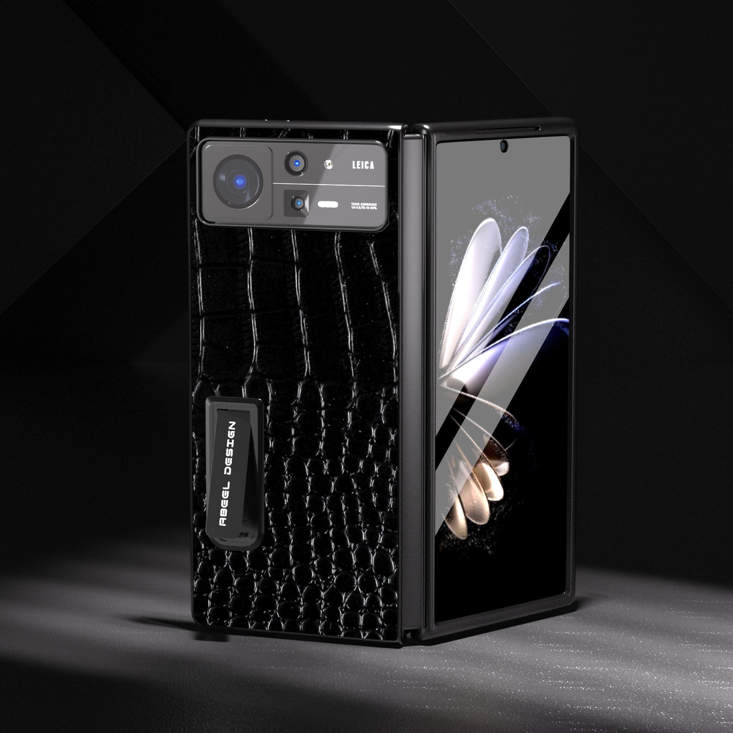 For Xiaomi Mix Fold 2 ABEEL Integrated Genuine Leather Crocodile Pattern Phone Case with Holder(Black)