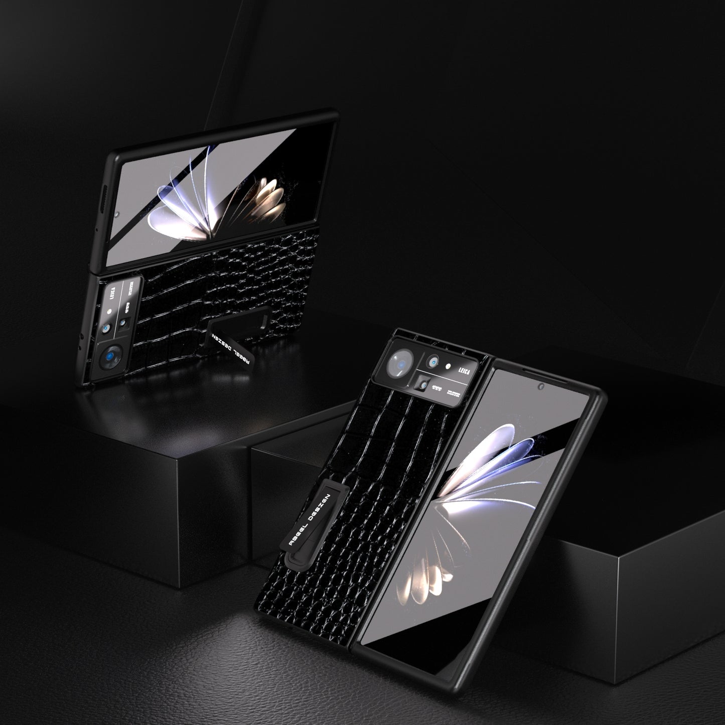 For Xiaomi Mix Fold 2 ABEEL Integrated Genuine Leather Crocodile Pattern Phone Case with Holder(Black)