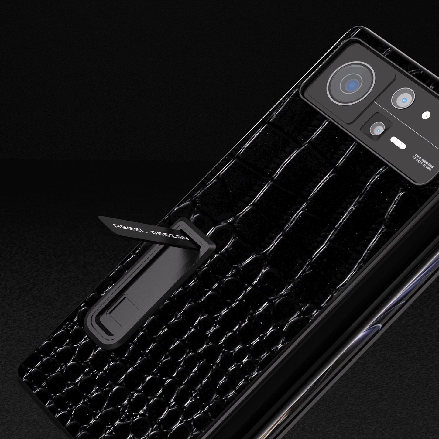 For Xiaomi Mix Fold 2 ABEEL Integrated Genuine Leather Crocodile Pattern Phone Case with Holder(Black)