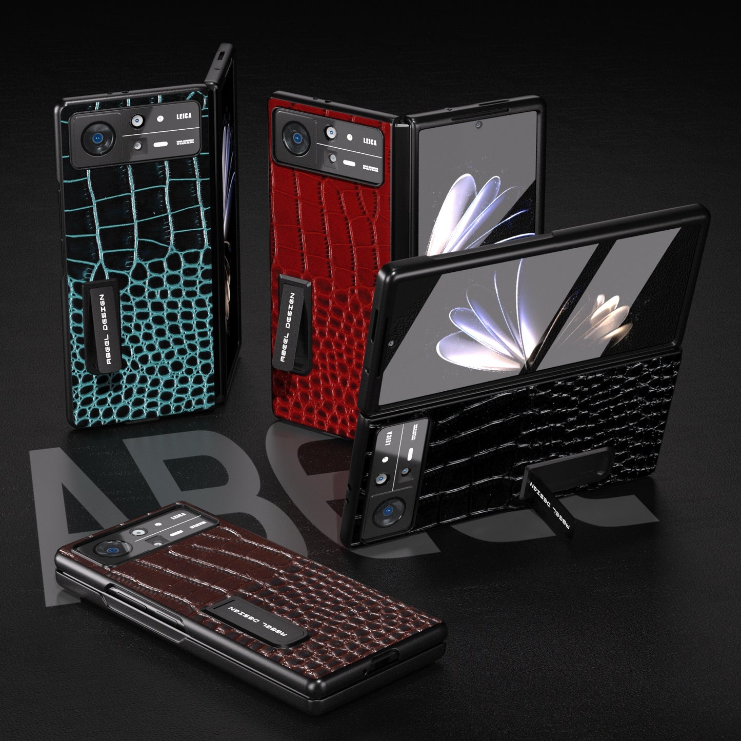 For Xiaomi Mix Fold 2 ABEEL Integrated Genuine Leather Crocodile Pattern Phone Case with Holder(Black)