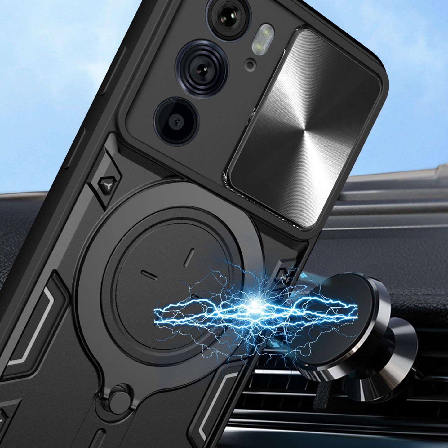 For Motorola Edge 30 Pro CD Texture Sliding Camshield Magnetic Holder Phone Case(Black)