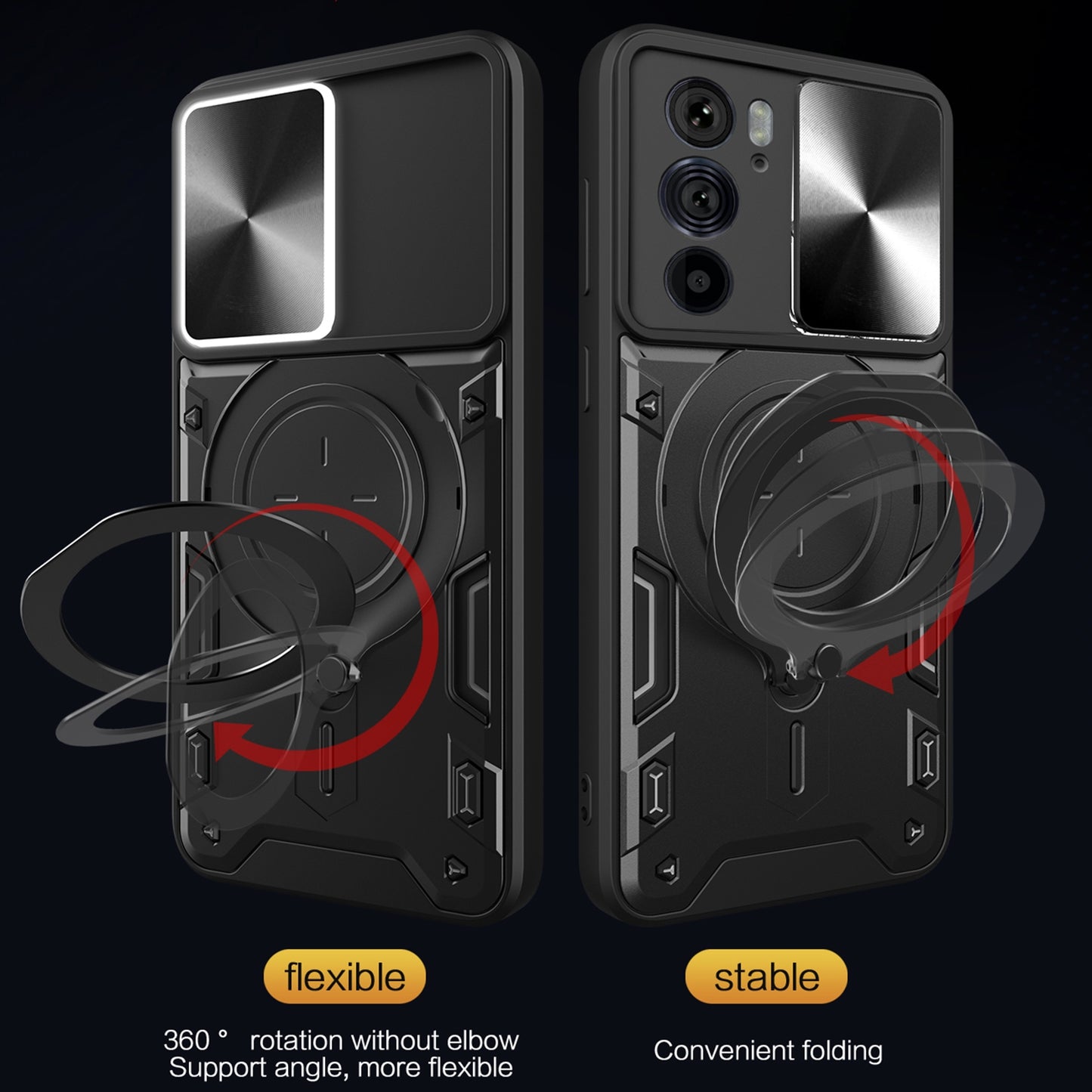 For Motorola Edge 30 Pro CD Texture Sliding Camshield Magnetic Holder Phone Case(Black)