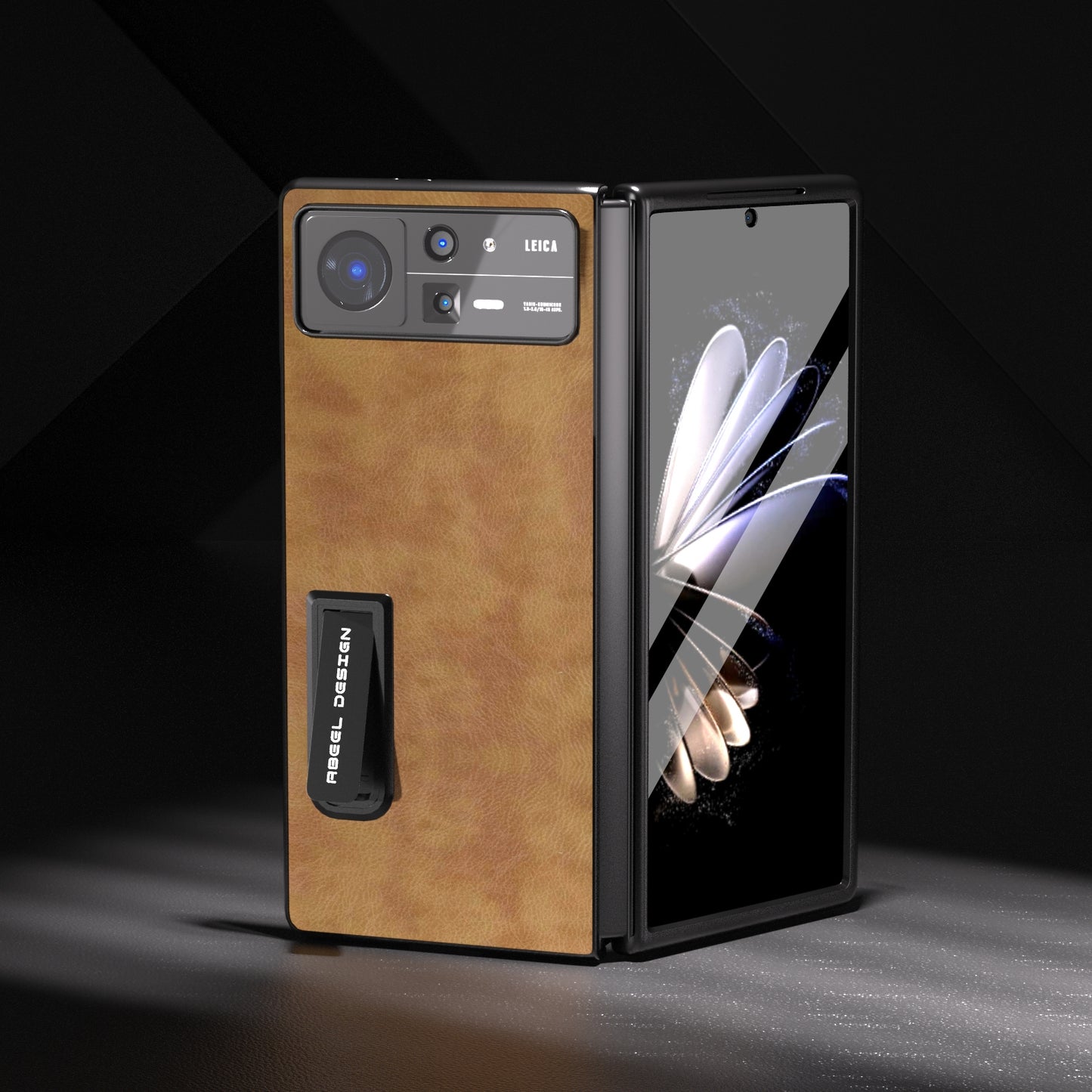 For Xiaomi Mix Fold 2 Integrated Retro Litchi Texture PU Phone Case with Holder(Brown)