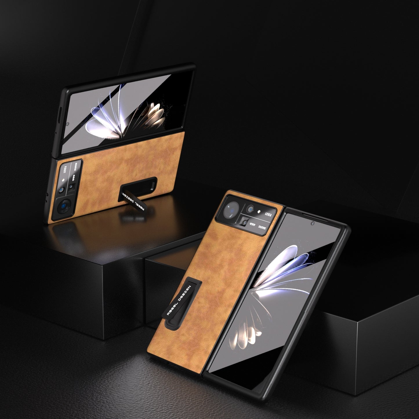 For Xiaomi Mix Fold 2 Integrated Retro Litchi Texture PU Phone Case with Holder(Brown)