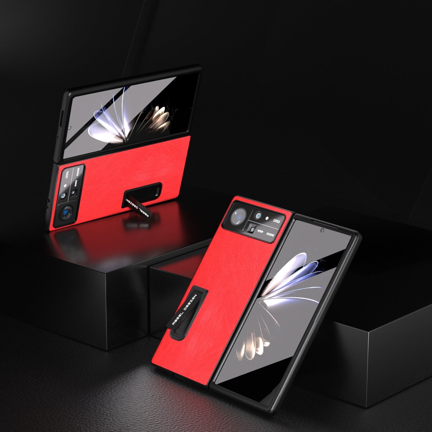 For Xiaomi Mix Fold 2 Integrated Retro Litchi Texture PU Phone Case with Holder(Red)