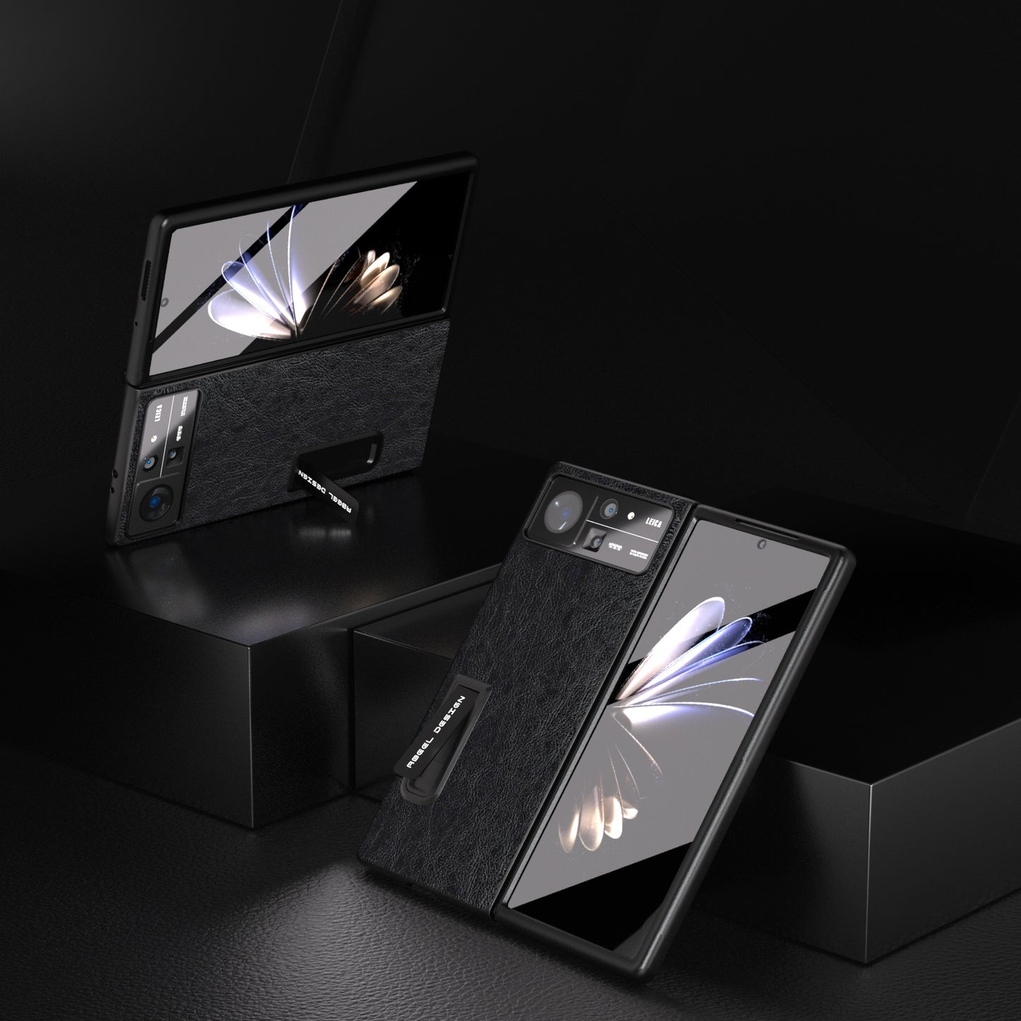 For Xiaomi Mix Fold 2 Integrated Retro Litchi Texture PU Phone Case with Holder(Black)