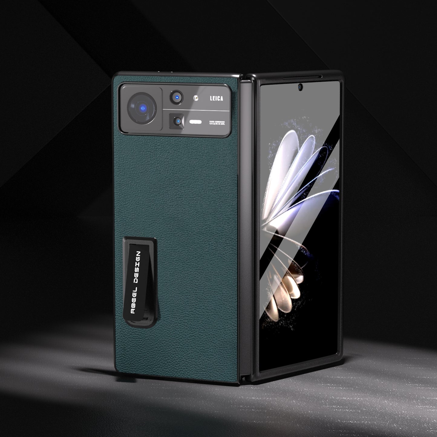 For Xiaomi Mix Fold 2 Integrated Genuine Leather Luolai Series Phone Case with Holder(Dark Green)