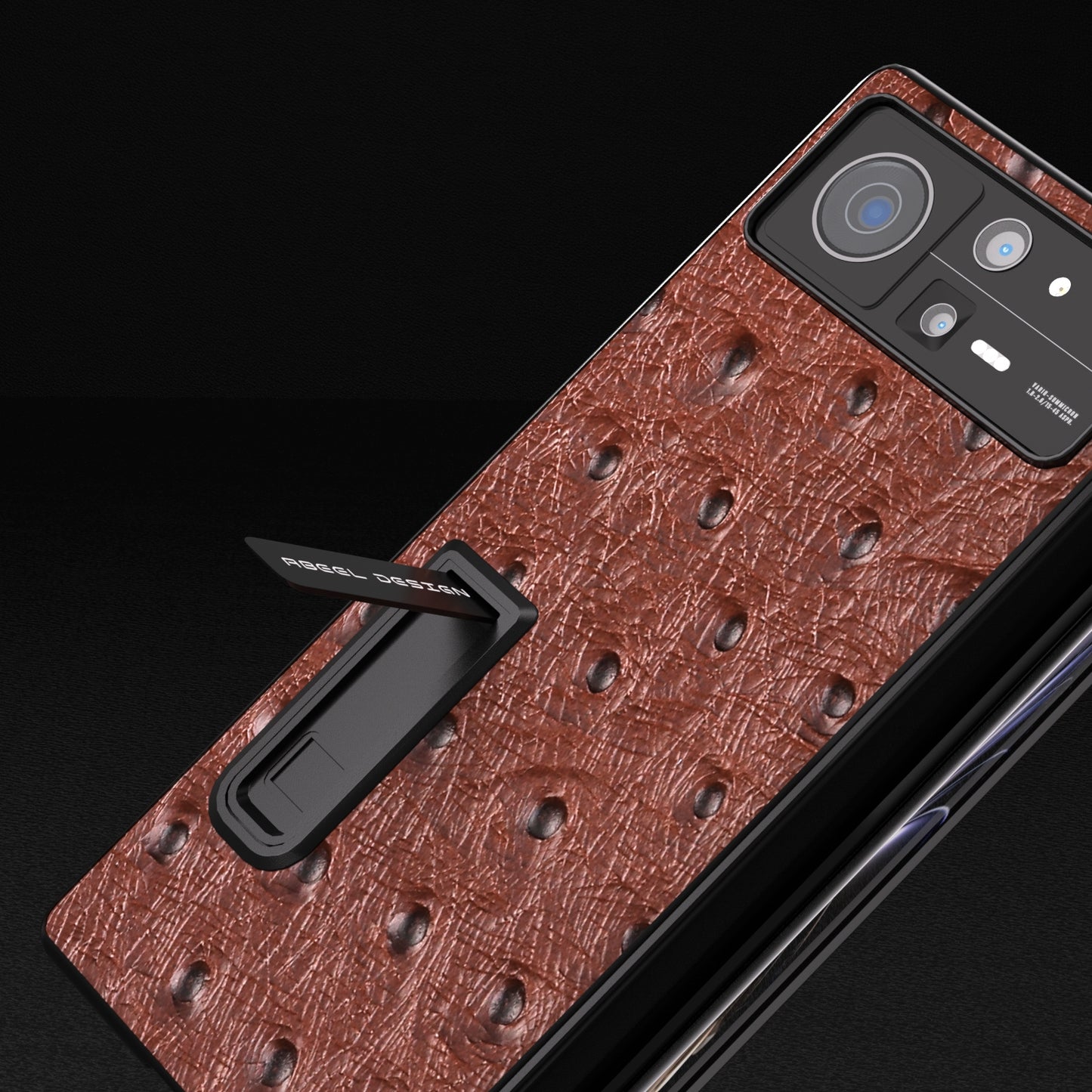 For Xiaomi Mix Fold 2 Integrated Genuine Leather Ostrich Texture Phone Case with Holder(Coffee)
