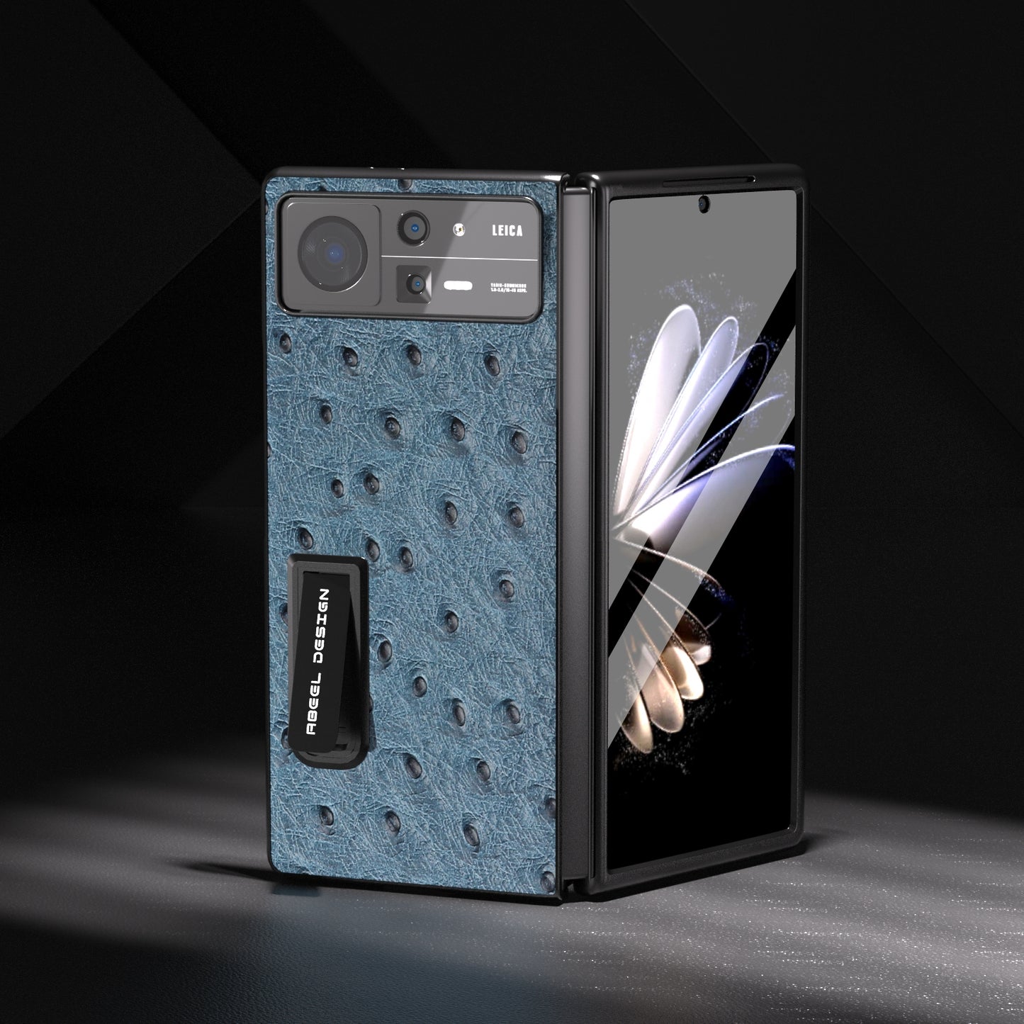 For Xiaomi Mix Fold 2 Integrated Genuine Leather Ostrich Texture Phone Case with Holder(Blue)