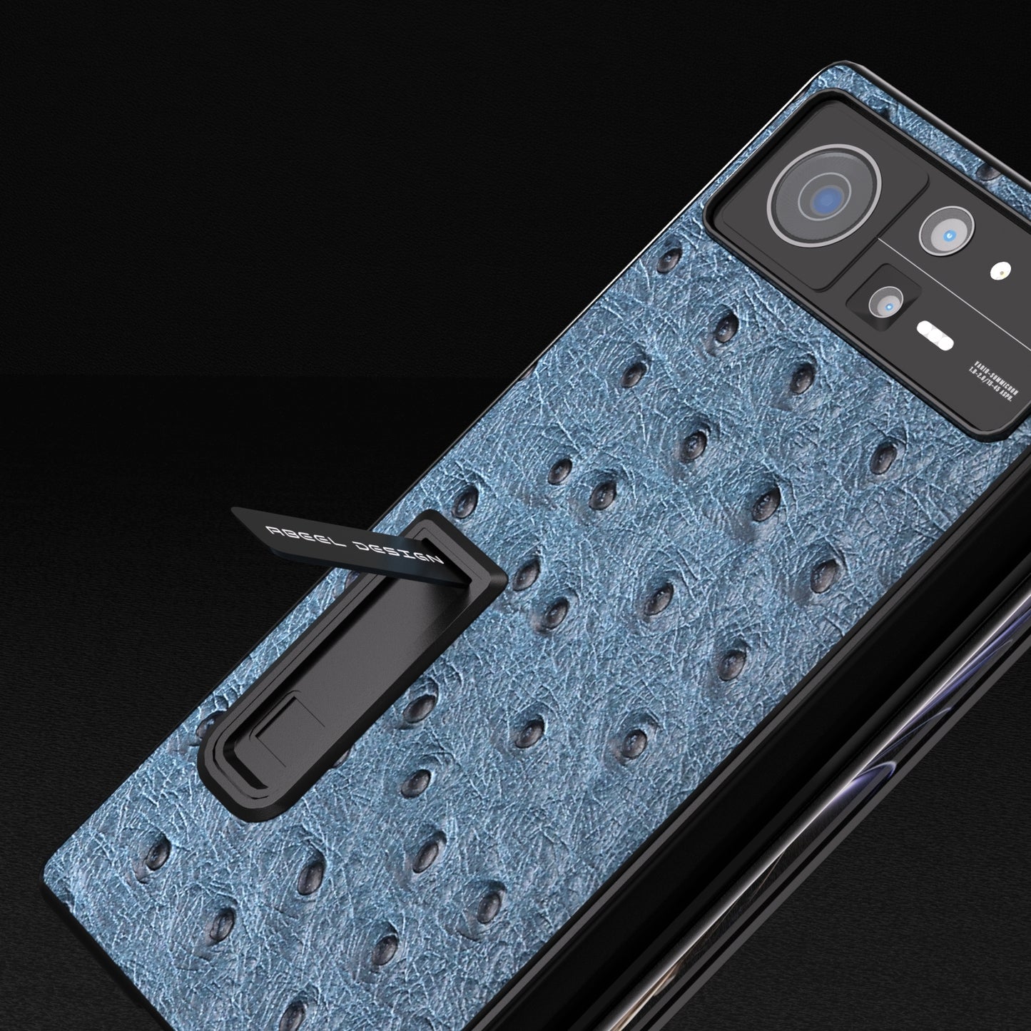 For Xiaomi Mix Fold 2 Integrated Genuine Leather Ostrich Texture Phone Case with Holder(Blue)