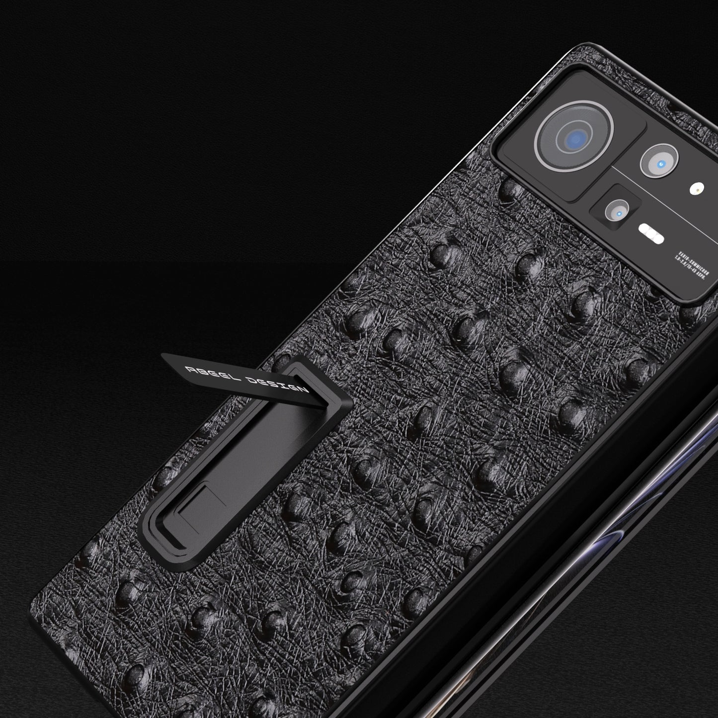For Xiaomi Mix Fold 2 Integrated Genuine Leather Ostrich Texture Phone Case with Holder(Black)