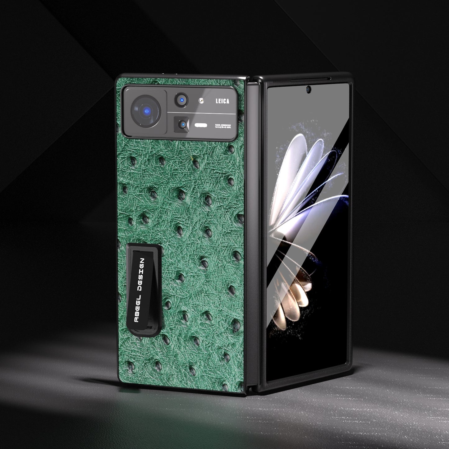 For Xiaomi Mix Fold 2 Integrated Genuine Leather Ostrich Texture Phone Case with Holder(Green)