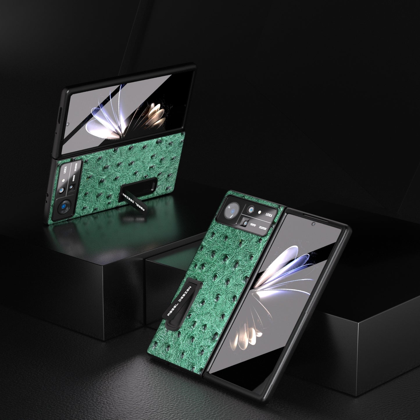 For Xiaomi Mix Fold 2 Integrated Genuine Leather Ostrich Texture Phone Case with Holder(Green)