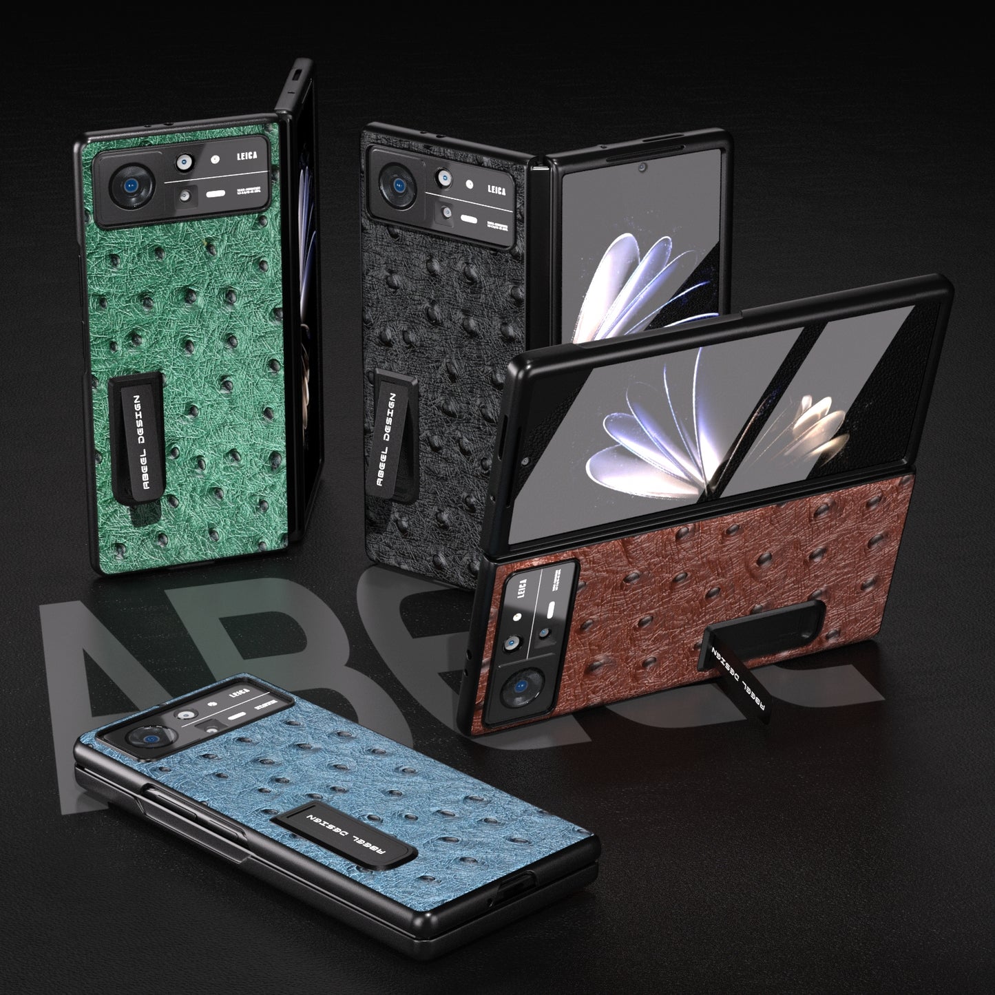 For Xiaomi Mix Fold 2 Integrated Genuine Leather Ostrich Texture Phone Case with Holder(Green)