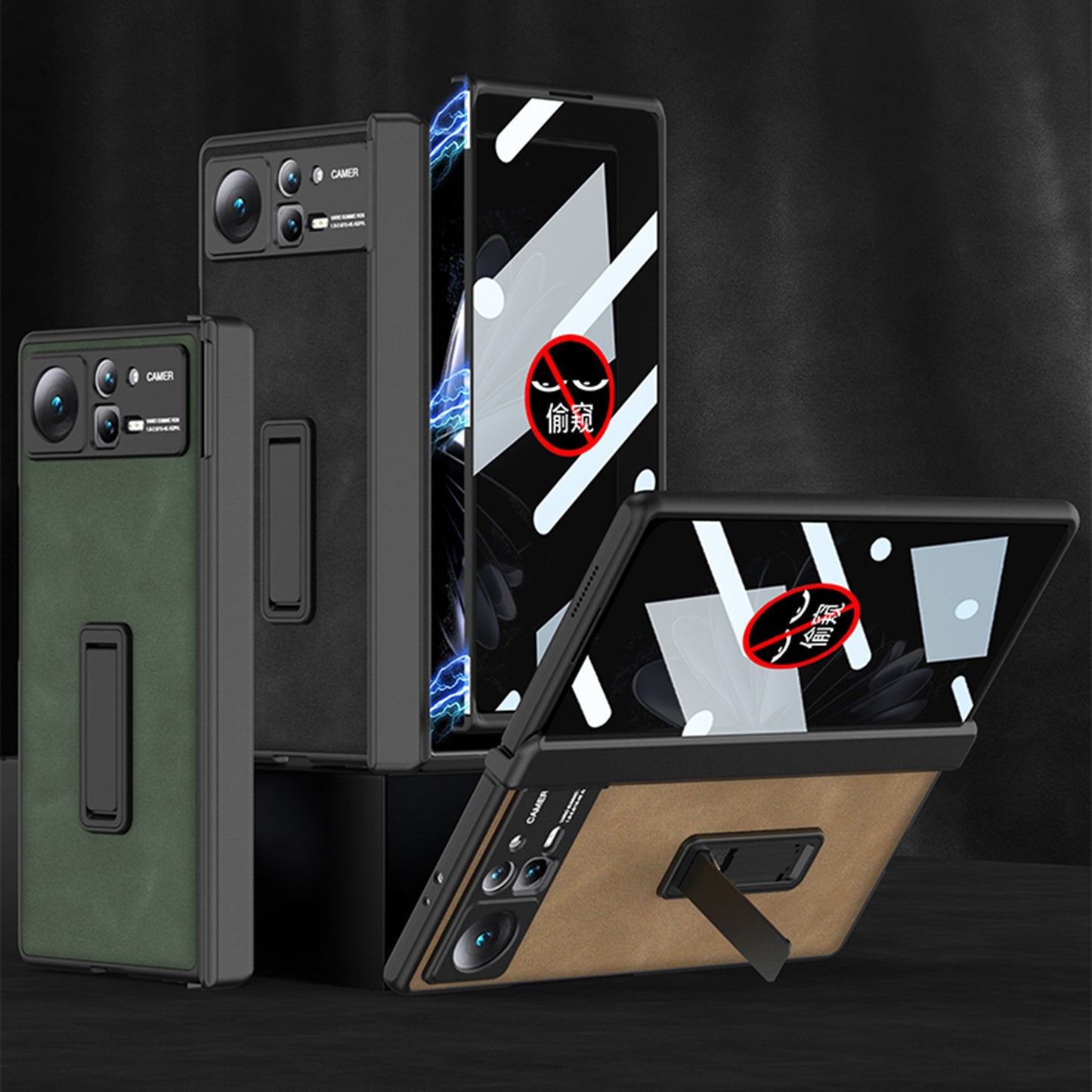 For Xiaomi Mix Fold 2 GKK Integrated Peep-proof Fold Full Coverage Leather Phone Case with Holder(Green)