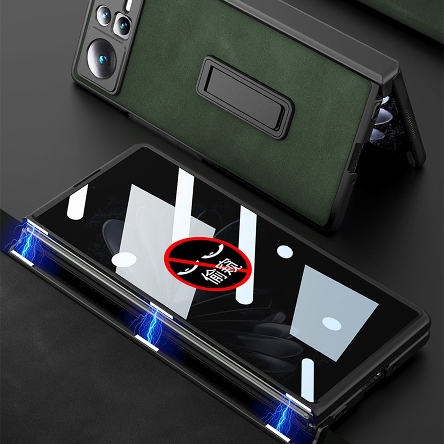 For Xiaomi Mix Fold 2 GKK Integrated Peep-proof Fold Full Coverage Leather Phone Case with Holder(Green)