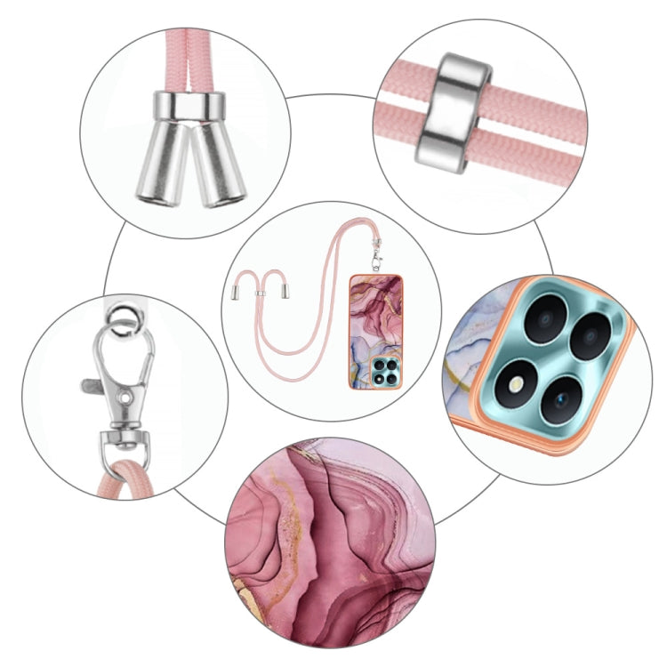 For Honor X6a Electroplating Marble Dual-side IMD Phone Case with Lanyard(Rose Red 014)