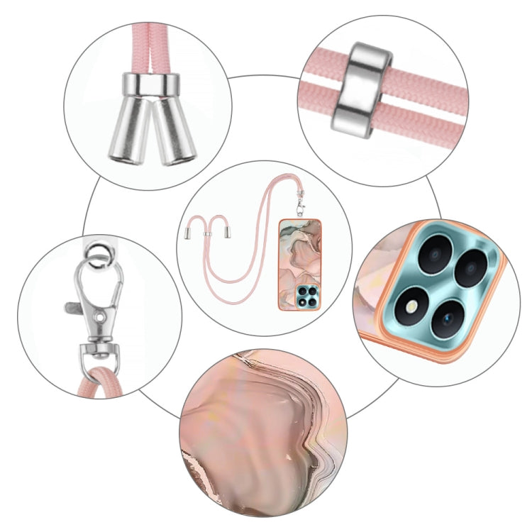 For Honor X6a Electroplating Marble Dual-side IMD Phone Case with Lanyard(Rose Gold 015)