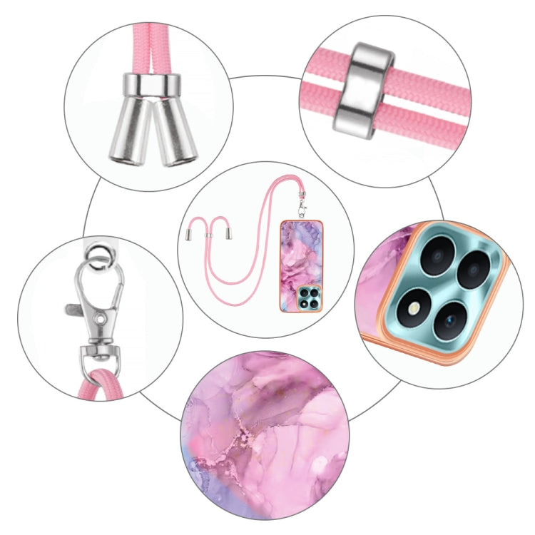 For Honor X6a Electroplating Marble Dual-side IMD Phone Case with Lanyard(Pink 013)