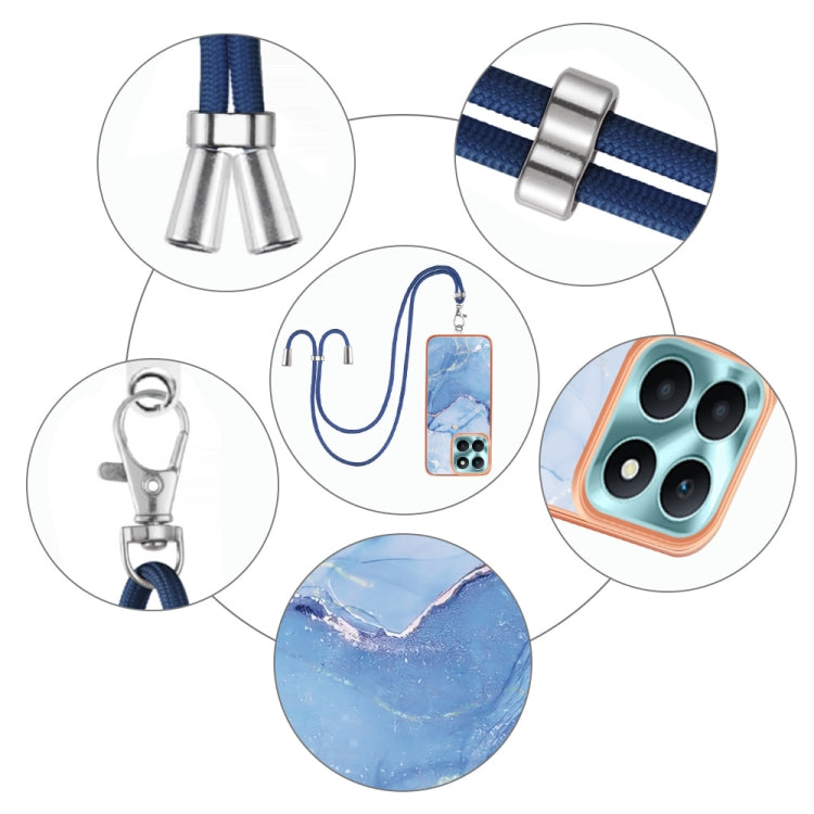 For Honor X6a Electroplating Marble Dual-side IMD Phone Case with Lanyard(Blue 018)