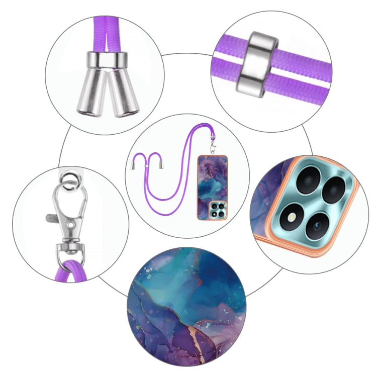 For Honor X6a Electroplating Marble Dual-side IMD Phone Case with Lanyard(Purple 016)