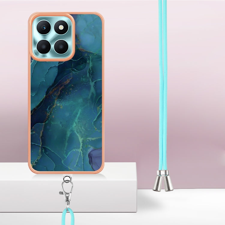 For Honor X6a Electroplating Marble Dual-side IMD Phone Case with Lanyard(Green 017)