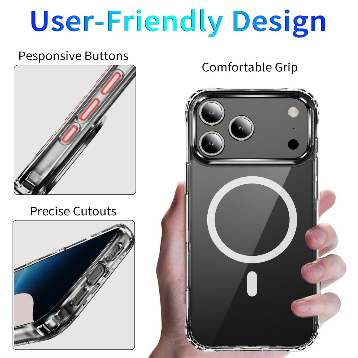Compatible with iPhone 18 Pro Max Four Corner Airbags MagSafe Magnetic Phone Case - Transparent