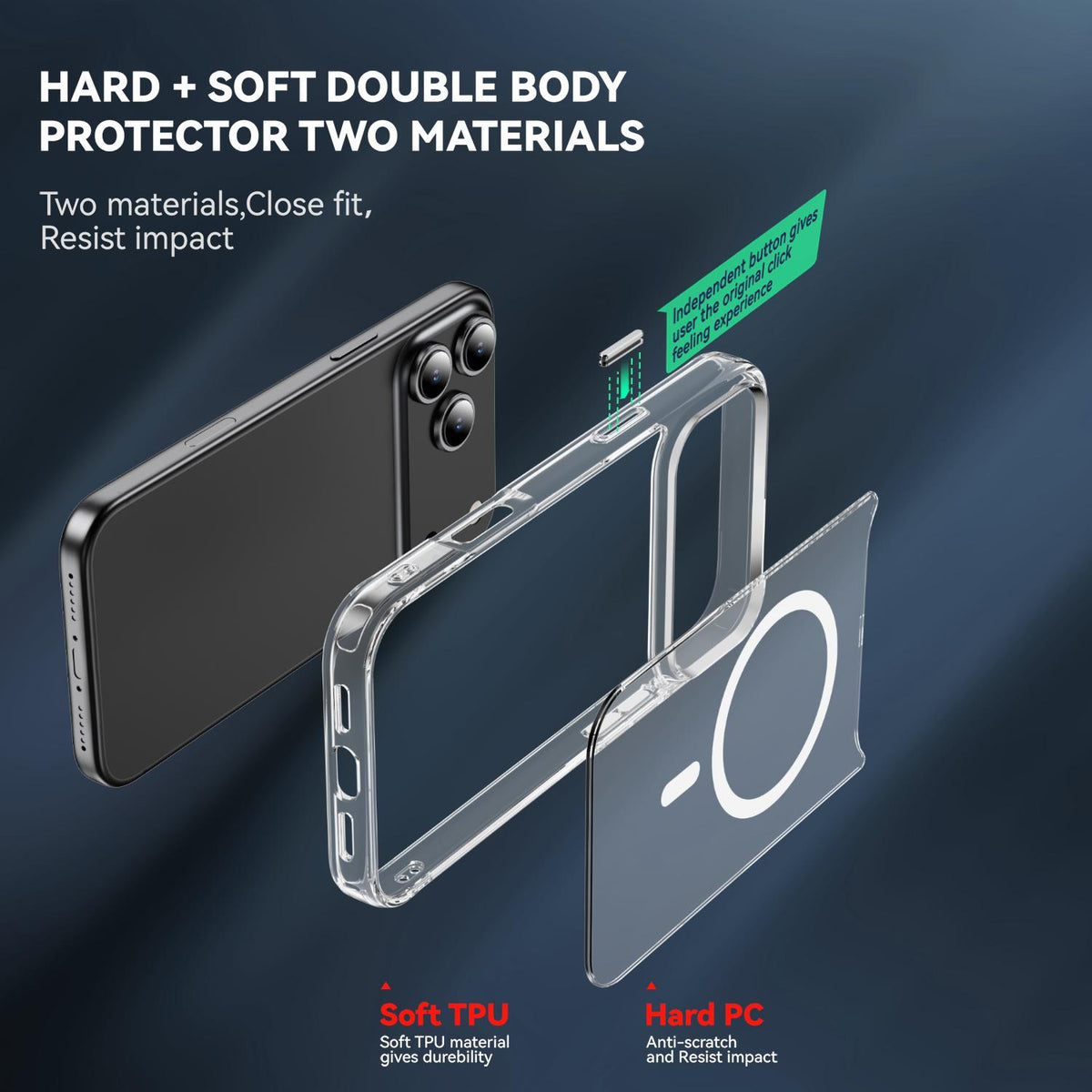 Compatible with iPhone 18 Pro Max MagSafe Clear Acrylic PC +TPU Phone Case - Transparent