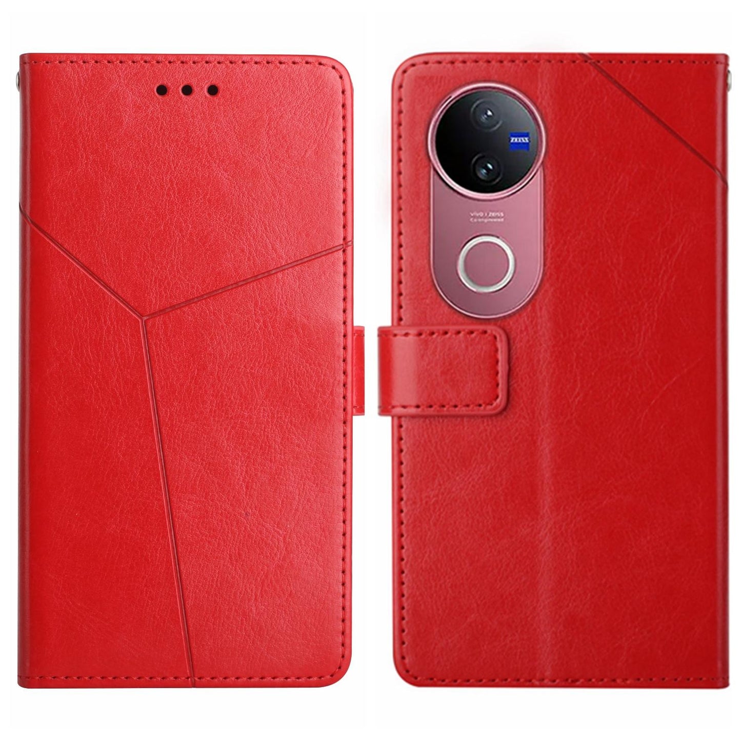 For vivo V50 5G Global HT01 Y-shaped Pattern Flip Leather Phone Case(Red)