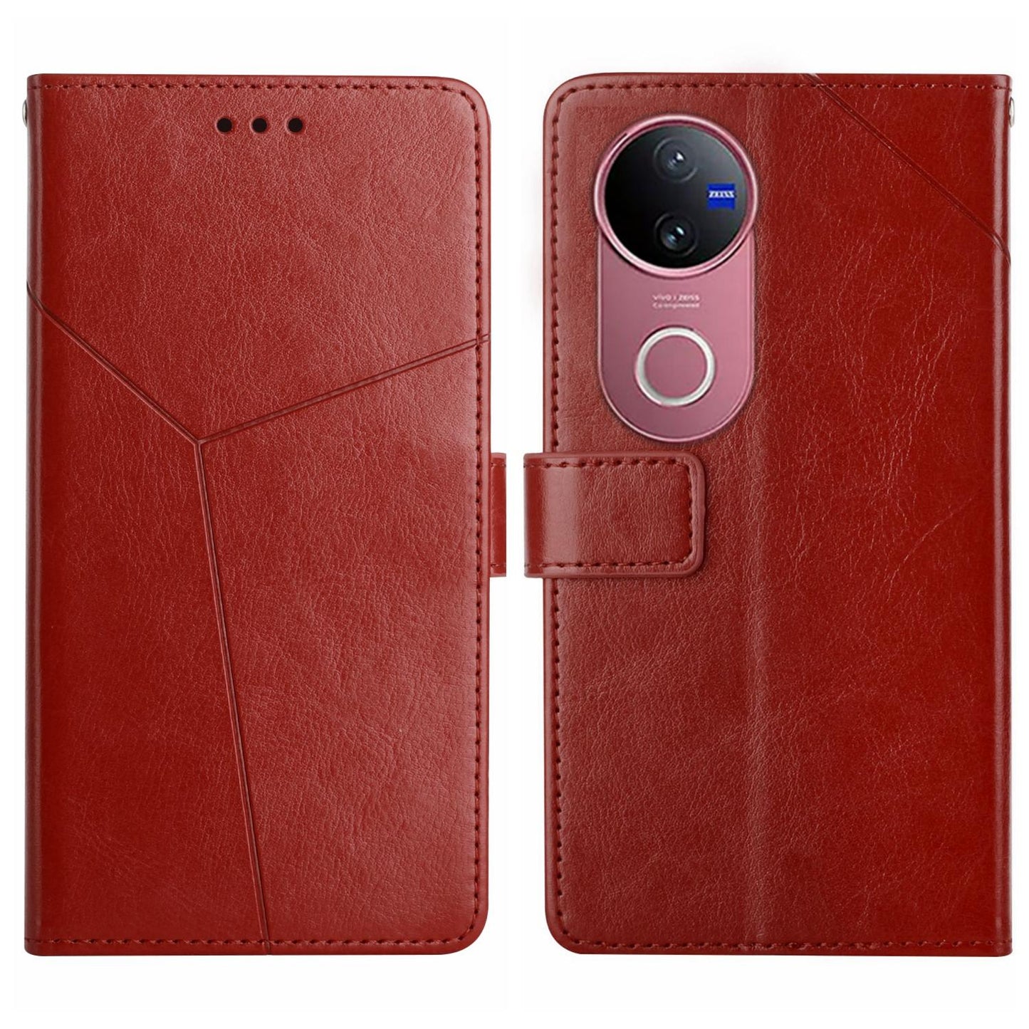 For vivo V50 5G Global HT01 Y-shaped Pattern Flip Leather Phone Case(Brown)