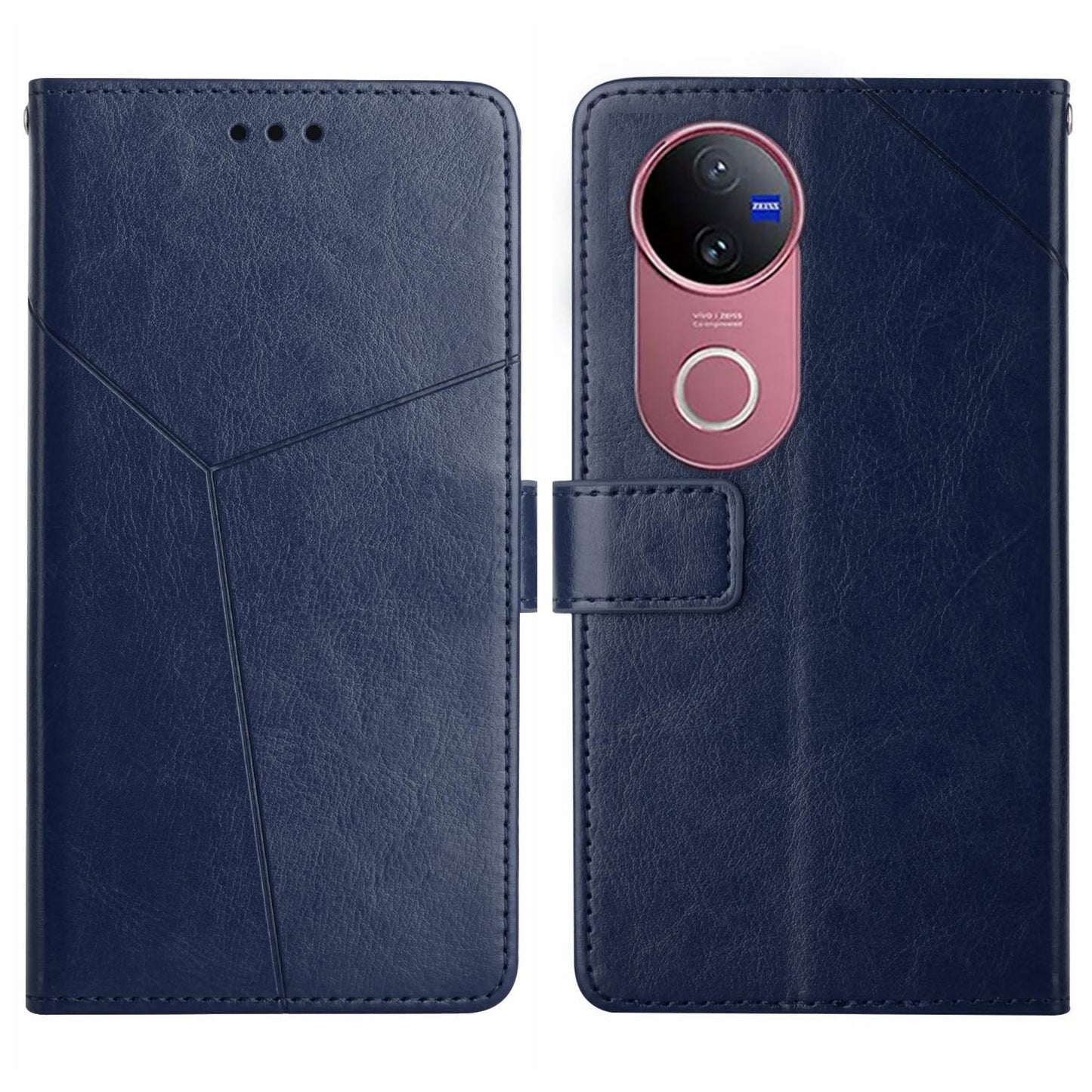 For vivo V50 5G Global HT01 Y-shaped Pattern Flip Leather Phone Case(Blue)