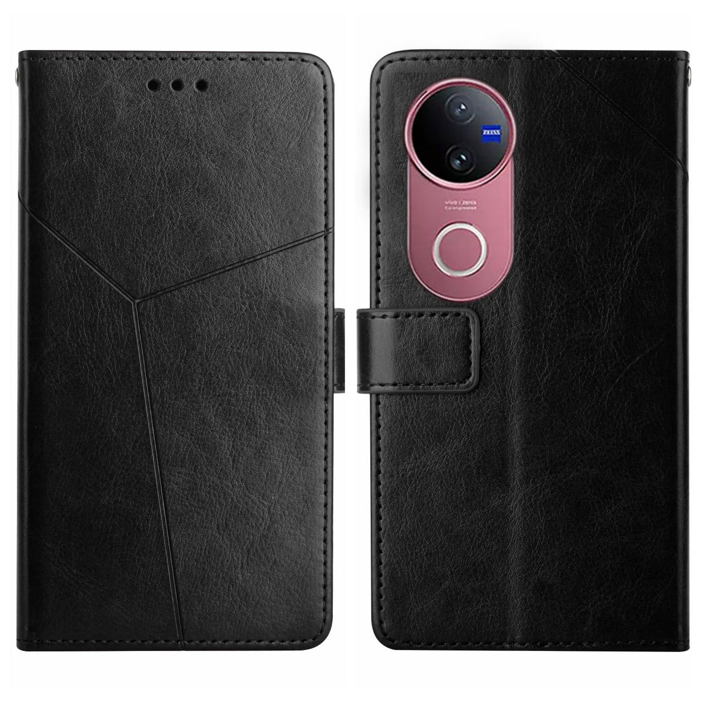 For vivo V50 5G Global HT01 Y-shaped Pattern Flip Leather Phone Case(Black)