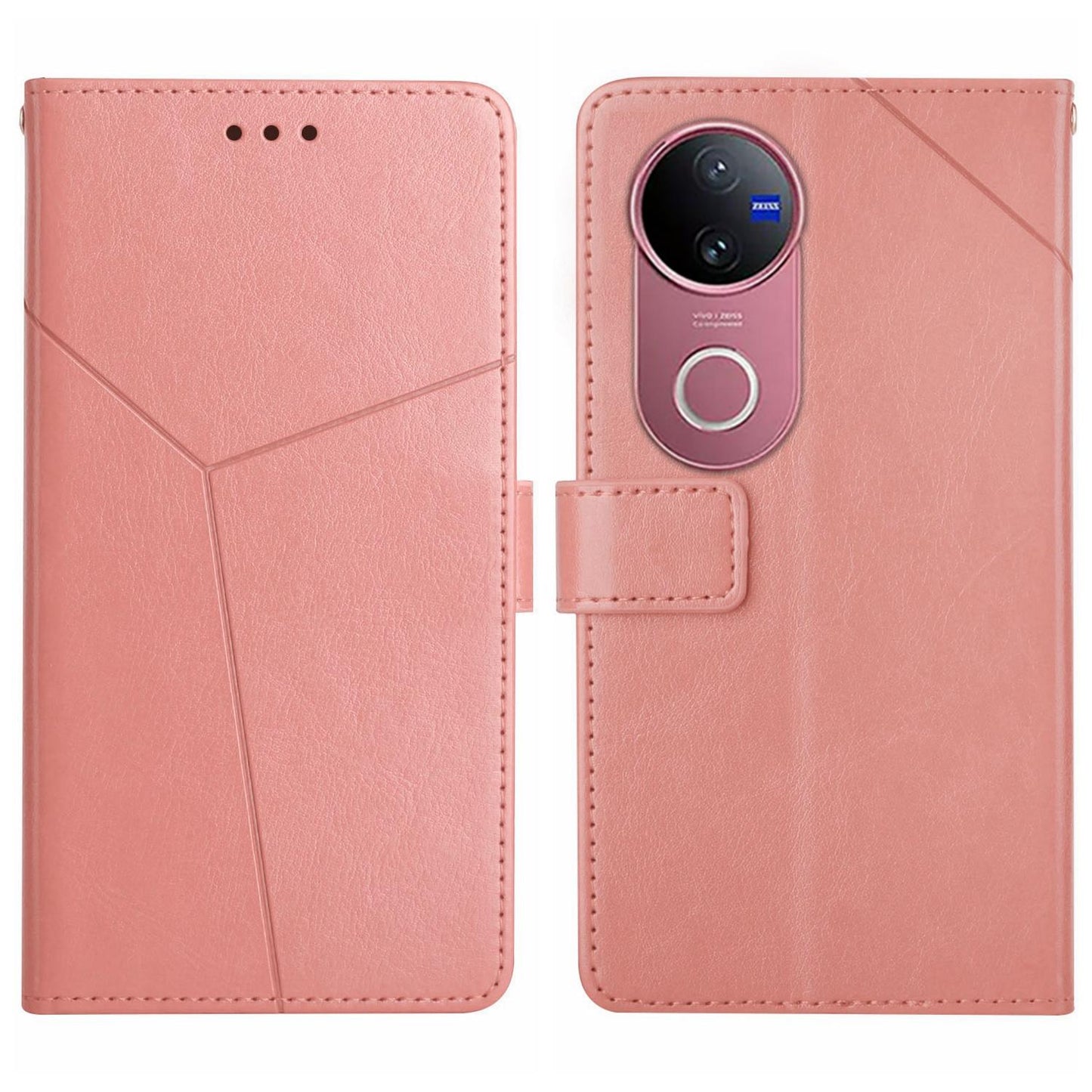 For vivo V50 5G Global HT01 Y-shaped Pattern Flip Leather Phone Case(Pink)
