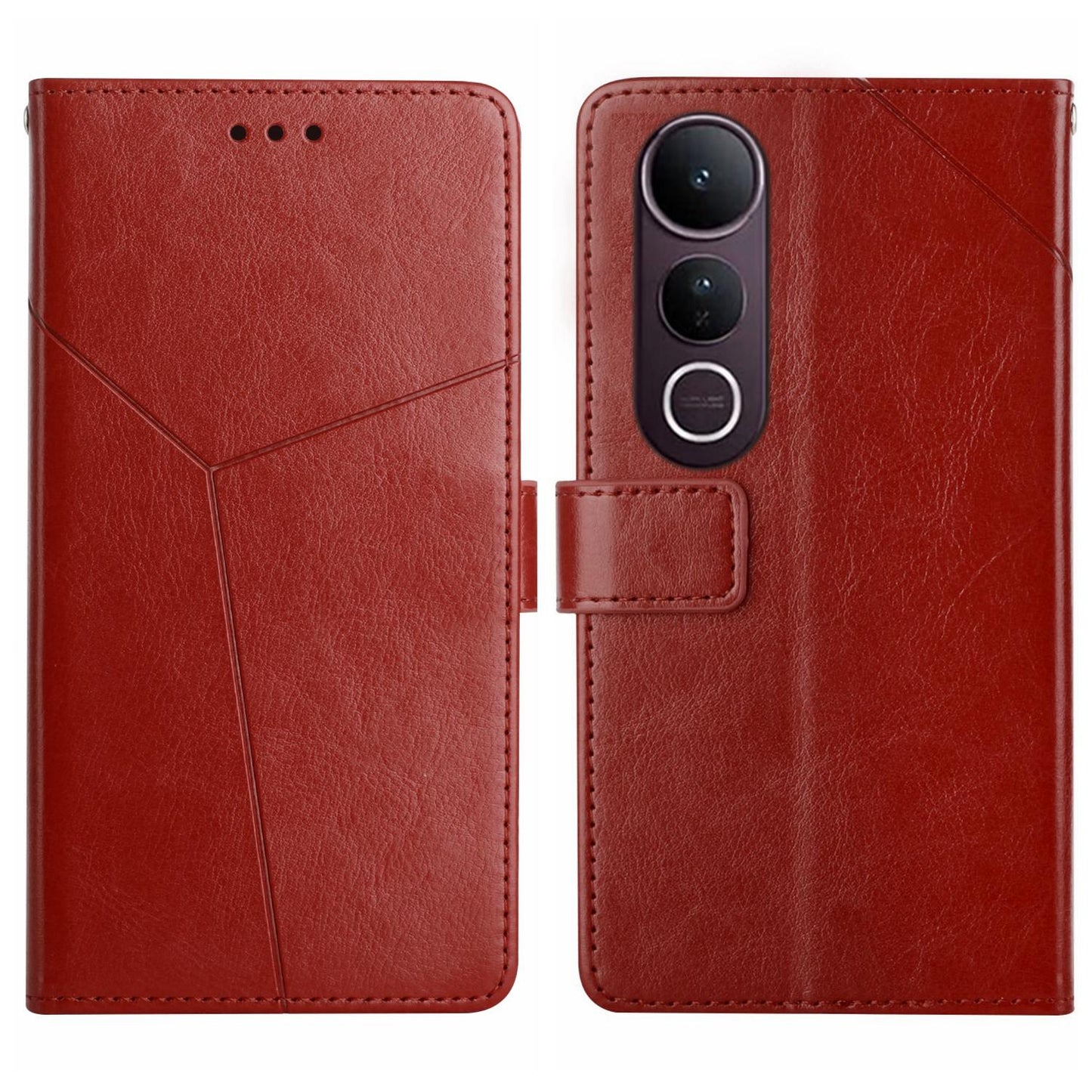 For vivo V50 Lite 5G HT01 Y-shaped Pattern Flip Leather Phone Case(Brown)