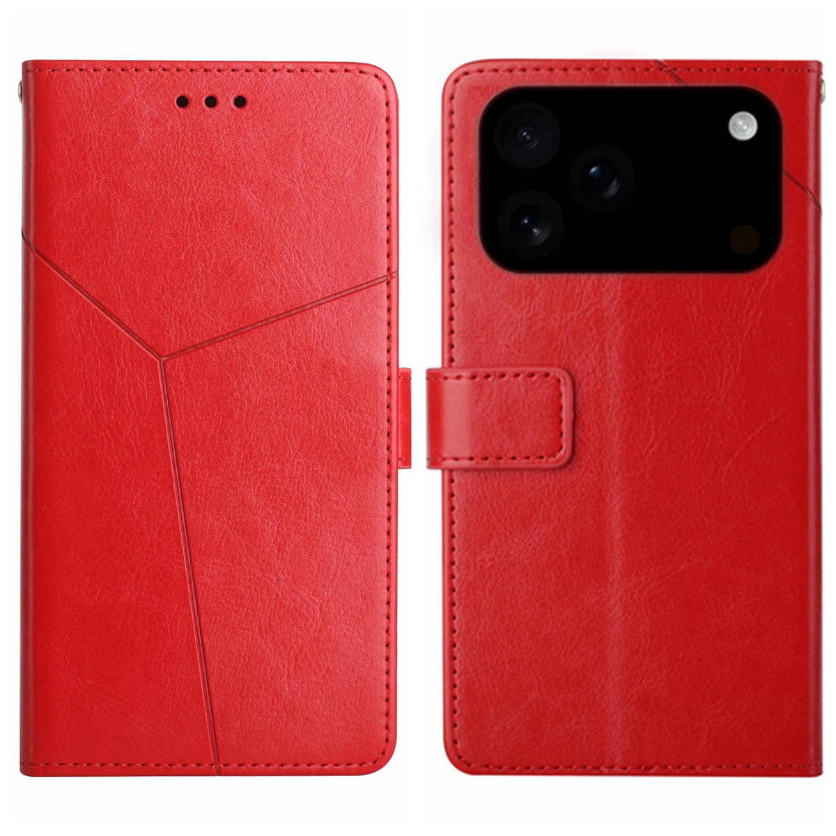 Compatible with iPhone 18 Pro Max & 17 Pro Max HT01 Y-shaped Pattern Flip Leather Phone Case - Red