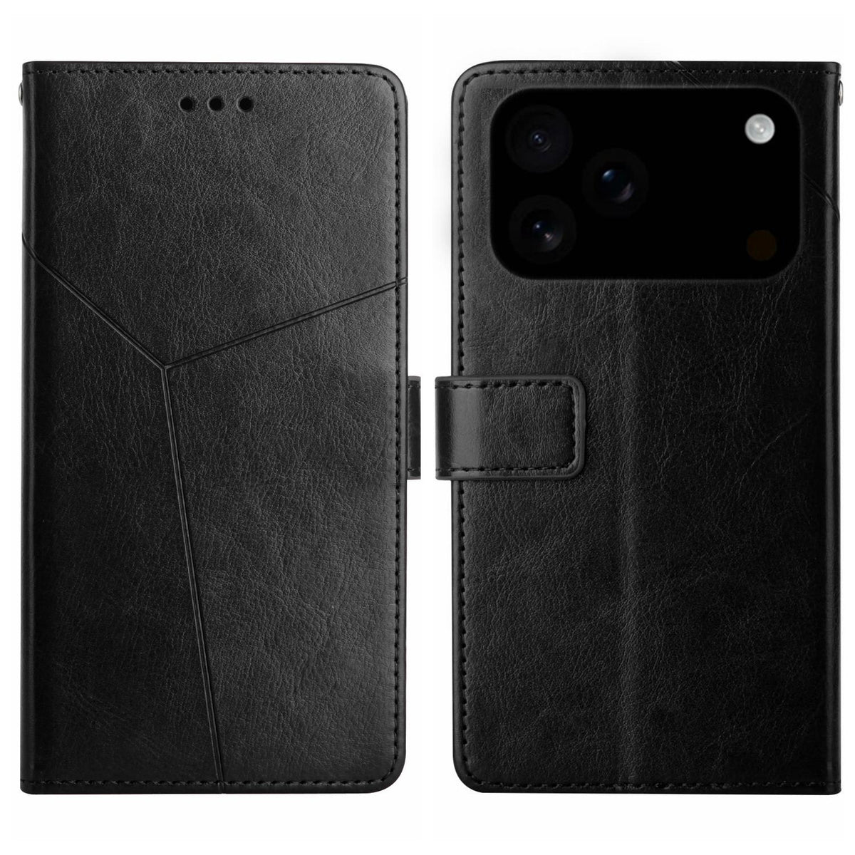Compatible with iPhone 18 Pro Max & 17 Pro Max HT01 Y-shaped Pattern Flip Leather Phone Case - Black