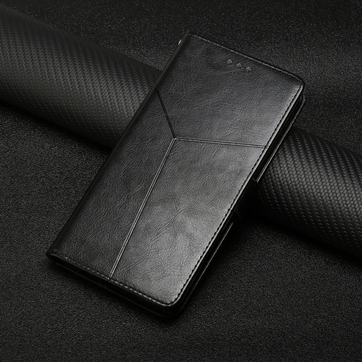 Compatible with iPhone 18 Pro Max & 17 Pro Max HT01 Y-shaped Pattern Flip Leather Phone Case - Black