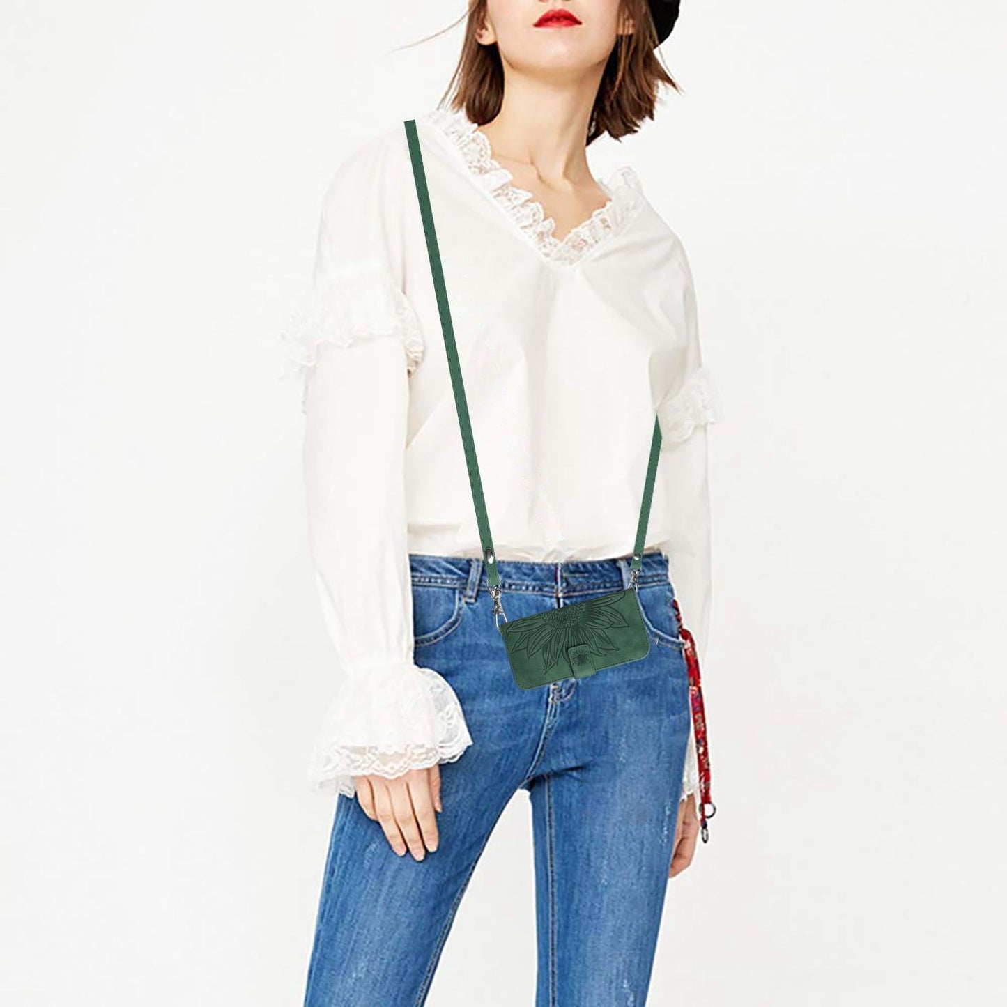 For vivo V50 Lite 5G Skin Feel Sun Flower Embossed Flip Leather Phone Case with Lanyard(Green)