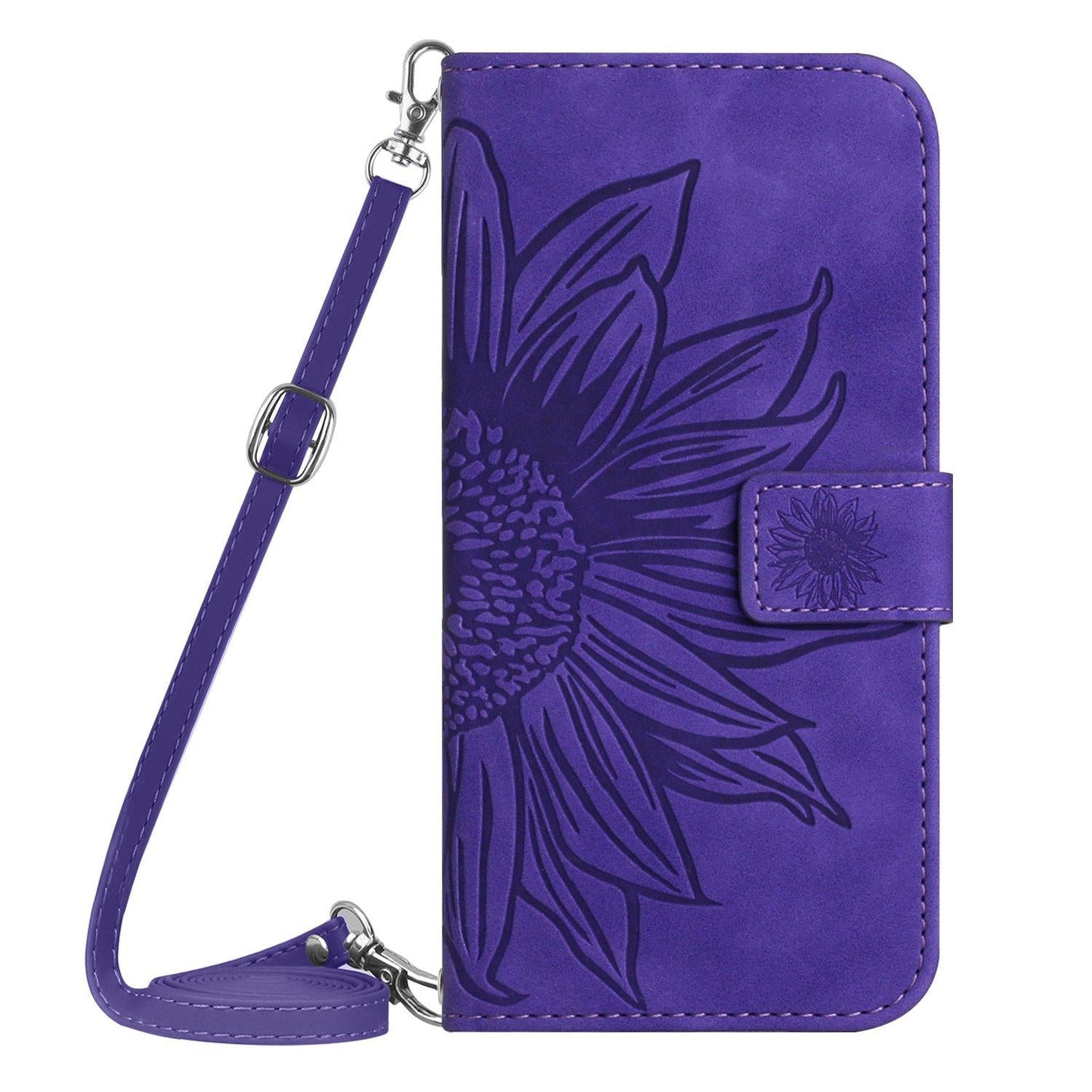 For vivo V50 Lite 5G Skin Feel Sun Flower Embossed Flip Leather Phone Case with Lanyard(Dark Purple)