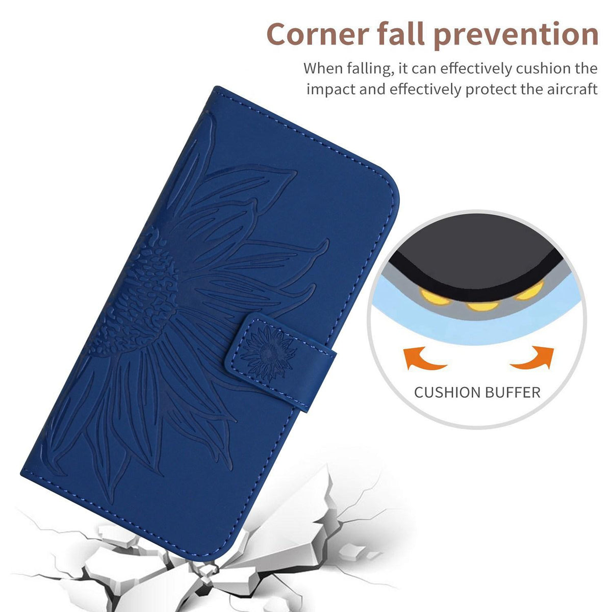 Compatible with iPhone 18 Pro Max & 17 Pro Max Skin Feel Sun Flower Embossed Flip Leather Phone Case with Lanyard - Dark Blue
