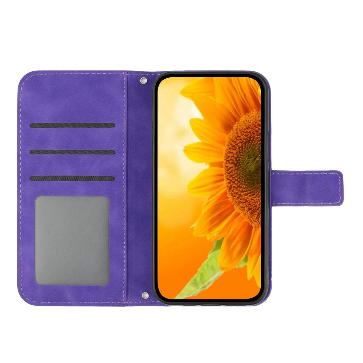 Compatible with iPhone 18 Pro Max & 17 Pro Max Skin Feel Sun Flower Embossed Flip Leather Phone Case with Lanyard - Dark Purple