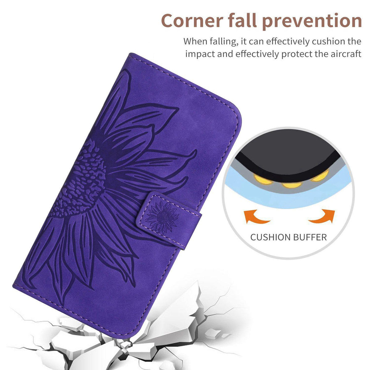 Compatible with iPhone 18 Pro Max & 17 Pro Max Skin Feel Sun Flower Embossed Flip Leather Phone Case with Lanyard - Dark Purple