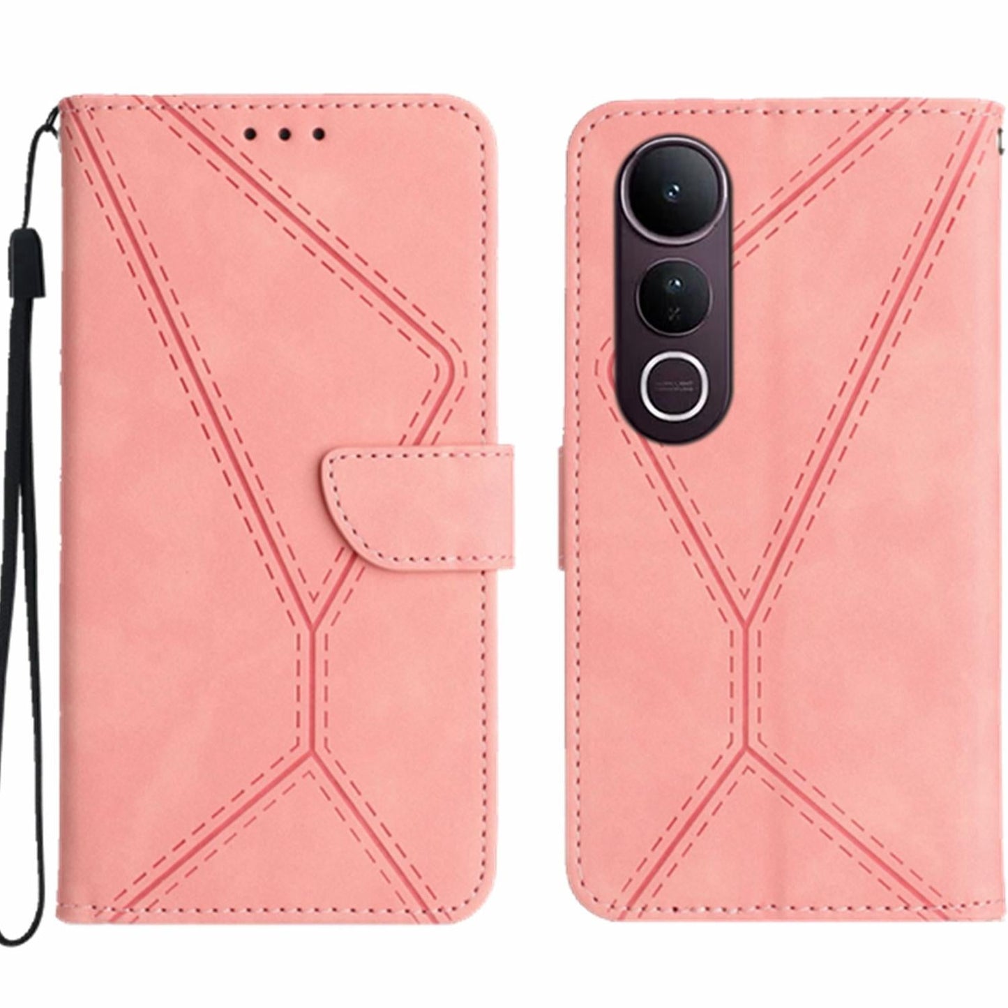 For vivo V50 Lite 5G Stitching Embossed Leather Phone Case(Pink)